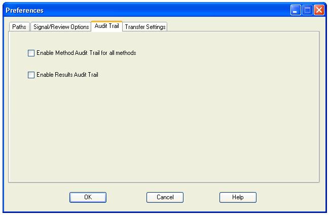 Basic Concepts of ChemStation OpenLAB Option 3 ECM Preferences On the Audit Trail tab, you can enable the Method Audit Trail and Results Audit Trail.