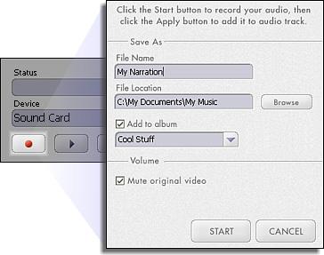 2.5 NARRATE In addition to being able to add audio files to the Storyboard, you can also record audio directly within the program. To record audio: 1.