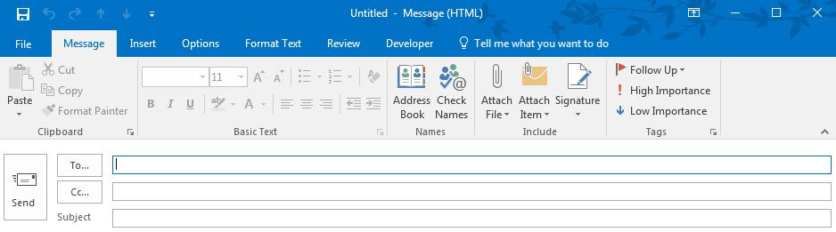 New Email Tabs Message Tab Using Cut, Copy, and Paste To use copy and paste or cut and paste operations, Outlook makes use of a temporary memory called the clipboard.