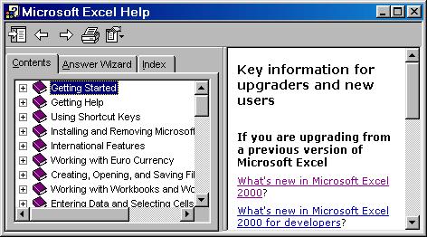 MS Excel Help Window Note that the Help window is divided into two panes, with categories (and subcategories and topics) on the left, and actual help content displayed towards the right. 7.