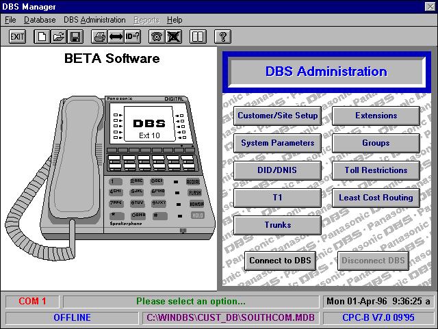 Chapter 3 DBS Manager Quick Tour The Main Window When you start DBS Manager, you will see the main window shown below.