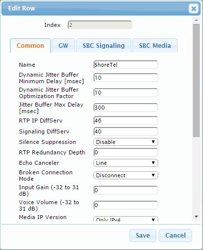 Configuration Note 4. Configuring AudioCodes E-SBC To configure an IP Profile for the ShoreTel UC system: 1. Click Add. 2.