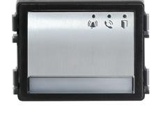 3 LEDs for status indications: call established/ system busy, communication possible and door unlocked. One output provides power output for electric locks.