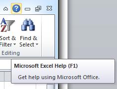 Finding More Help: 17 You can get help with Excel by clicking on the Question Mark symbol in the upper-right hand corner of the main menu bar or by pressing the F1 button.