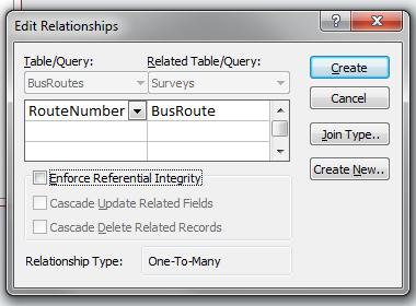 RouteNumber Surveys.BusRoute i. Click on the RouteNumber field in the BusRoutes table, ii.
