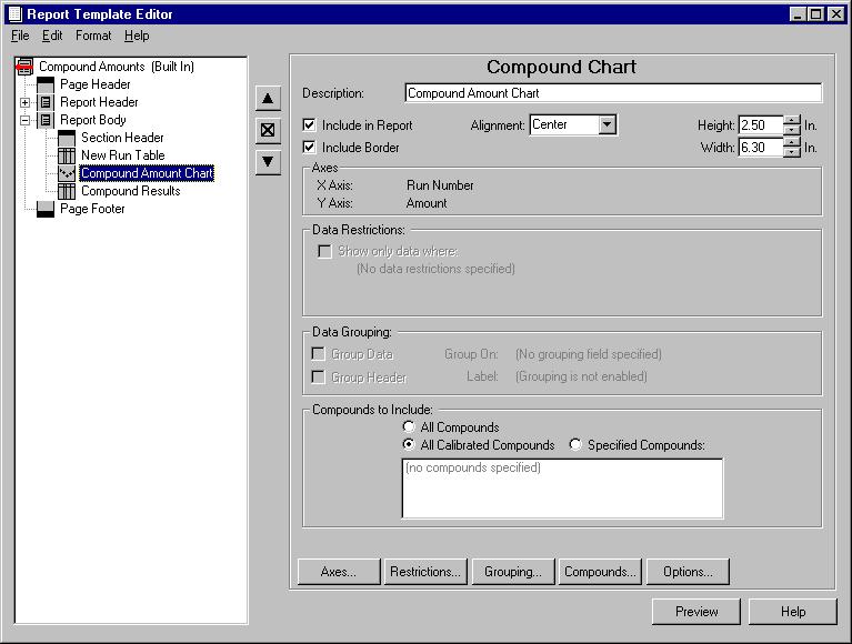 Using the Report Template Editor 4 Understanding Report Template Components Figure 48 Compound Chart When creating a sample chart, the values for the Y-axis can be chosen from per-run fields.
