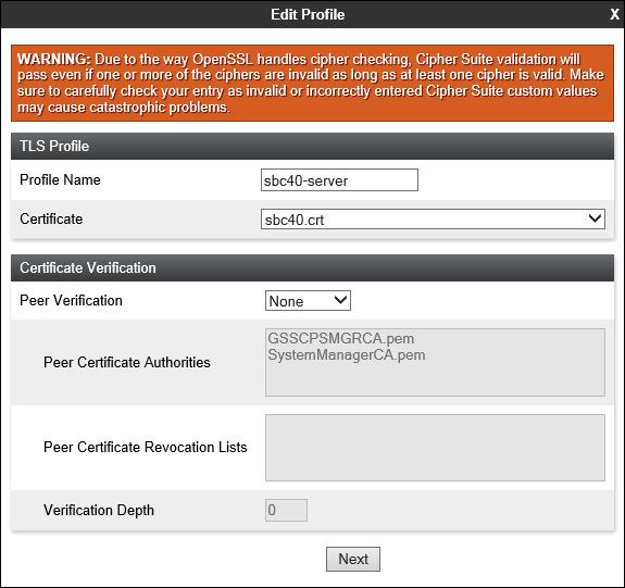 7.2.2. Server Profiles Step 1 - Select TLS Management Server Profiles, and click on Add. Enter the following: Profile Name: enter descriptive name.