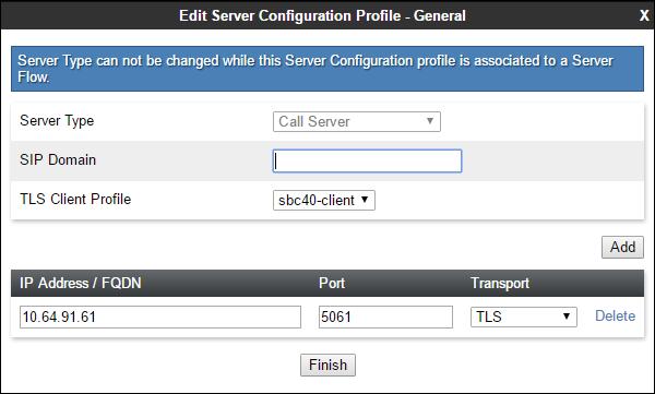 Step 4 - Click on Save. The script editor will test for any errors, and the window will close. This script is applied to the AT&T Server Configuration in Section 7.3.5, Step 3. 7.3.4. Server Configuration Session Manager This section defines the Server Configuration for the Avaya SBCE connection to Session Manager.