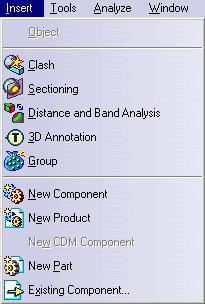 Page 274 DMU Space Analysis Menu Bar This section presents the menu bar tools and commands dedicated to DMU Space Analysis. Start File Edit View Insert Tools Analyze Window Help Insert For... Clash See.