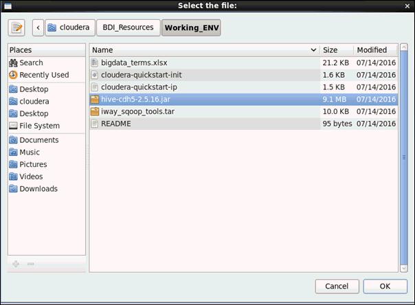 1. iway Big Data Integrator Getting Started Lab The Select the file dialog opens, as shown in the following image. 7.