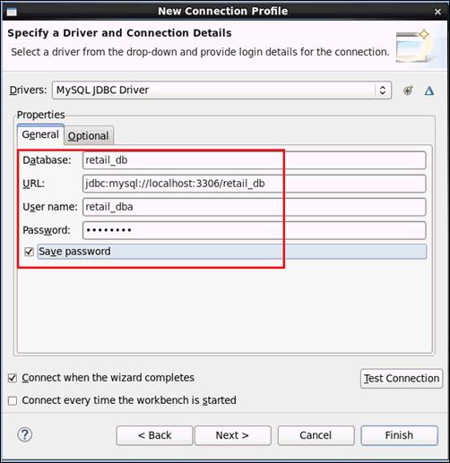 Configuring a MySQL Database Connection The Specify a Driver and Connection Details pane opens, as shown in the following image. 9.