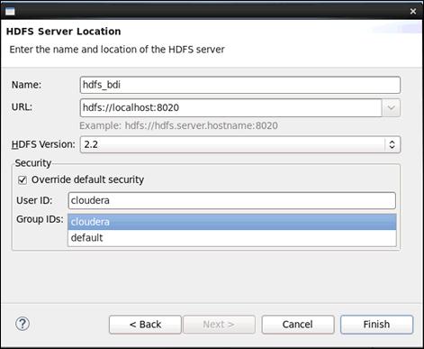 1. iway Big Data Integrator Getting Started Lab The HDFS Server Location pane opens, as shown in the following image. 3.