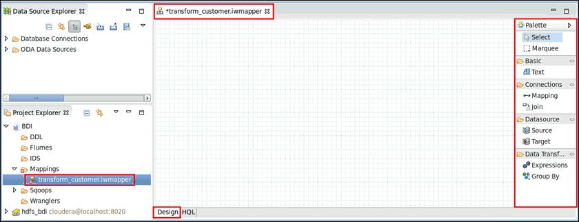 1. iway Big Data Integrator Getting Started Lab The New Mapper dialog opens, as shown in the following image. 3. Type transform_customer in the Name field and click Finish.