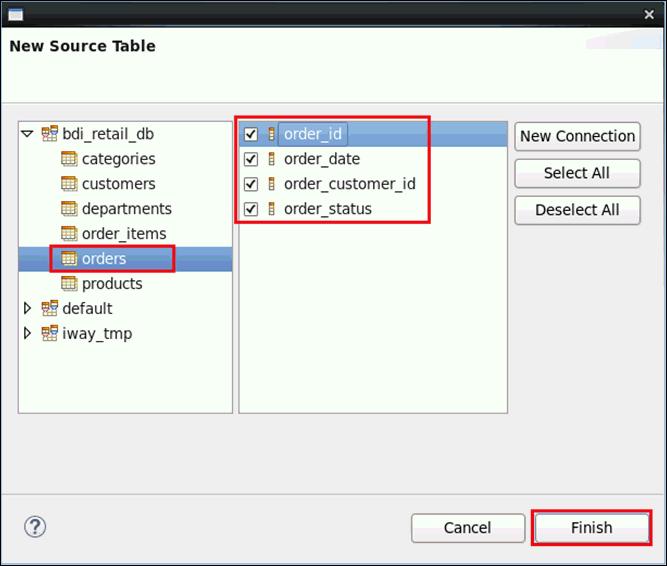1. iway Big Data Integrator Getting Started Lab The New Source Table dialog opens, as shown in the following image. 8.