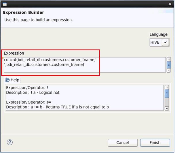 1. iway Big Data Integrator Getting Started Lab The Expression Builder dialog opens, as shown in the following image. 12.