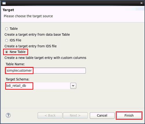 Creating and Running a Mapping Configuration The Target dialog opens, as shown in the following image. 16. Perform the following steps: a.