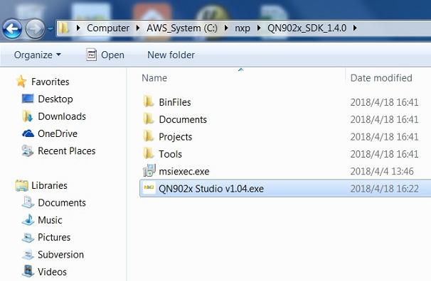 Fig 11. QN902xStudio installation folder 4.1.1 BinFiles This folder contains all binary files for sample applications provided in SDK. 4.1.2 Documents Documents related to QN9020 SDK are found here.