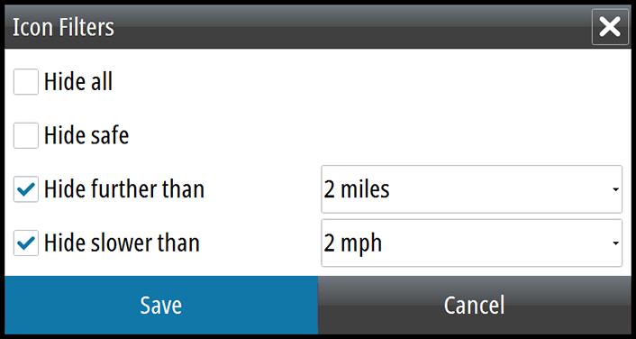 Icon filters By default, all targets are shown on the panel if an AIS device is connected to the system.