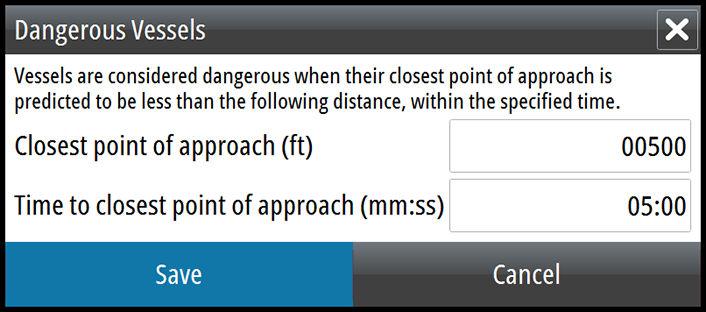 For other vessels COG data is included in the message received from the AIS system. Defining dangerous vessels You can define an invisible guard zone around your vessel.