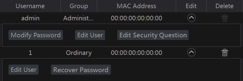 Click (the user admin cannot be deleted). in to delete the user Ø Edit Security Question You can set password security only for admin.