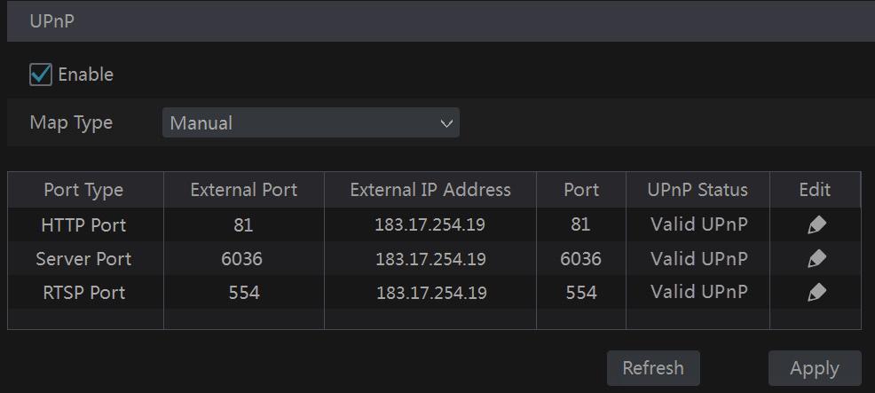 Set the NVR s IP address, subnet mask and gateway and so on corresponding to the router. Check Enable in the interface as shown below and then click Apply button.