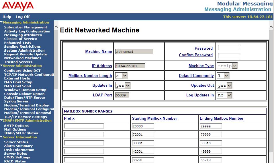 The Edit Networked Machine screen is displayed.