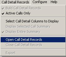 Document Number: XX120-7.10.24-03 Call Detail Records 7.4 Open Call Detail Record Select Call Detail Record > Open Call Detail Record menu item.