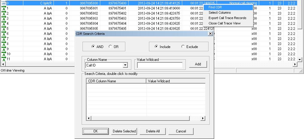 Document Number: XX120-7.10.24-03 Call Detail Records 7.5.3 Find CDR This feature allows you to search for a particular call from the captured traces.