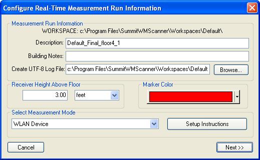 Step 2: In the Configure Real Time Measurement Run Information window, there are several options available.