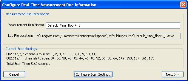 Step 4: In the Configure Real Time Measurement Run Information window, there are several options available.