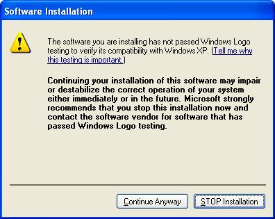 are installing has not passed Windows Logo testing, click