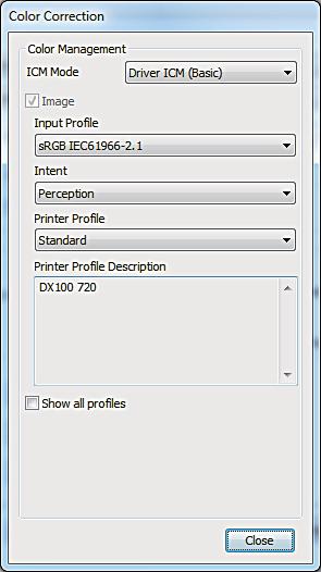 Driver ICM (Advanced): Specify the input profile for each image such as photos, graphics, and text data.