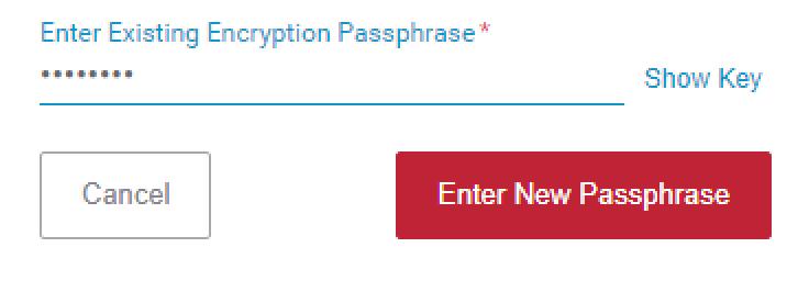 Figure 9 - Enter existing encryption passphrase After the existing passphrase is entered, and the Enter New Passphrase button has been clicked, the user is prompted to enter and confirm the new
