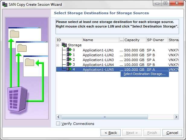 In the list, right-click a migration source LUN and click Select Destination Storage. You will repeat this process for each LUN being migrated. Figure 19.