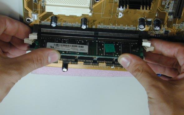 2.5 Installation of Memory Modules (DIMM) SDRAM (Synchronous DRAM) DIMM (Dual In-line Memory Module) has 168 pinsand DDR (Double Data Rate) SDRAM DIMM has 184 pins.
