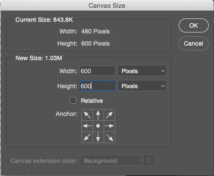 :: Resizing the Canvas STEP DESCRIPTION ACTION a. Menu Bar > Image > Canvas Size b. Change height, width, or both SHORTCUT KEY [Win] [Mac] 3 Resize the Canvas c.