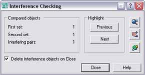 Select the pole for the second set of objects. Use the Pan and Zoom buttons on the Interference Checking dialog box to view the interference.