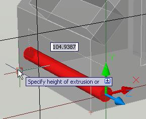 Select a point near the point indicated. Enter 5. 13. To subtract the extruded circle from the main solid: Select the main solid object.