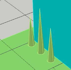 8. On the 3D Make control panel of the dashboard, click Cone. 9. To create three trees: When prompted for the center point of the base, select the center of a circle.