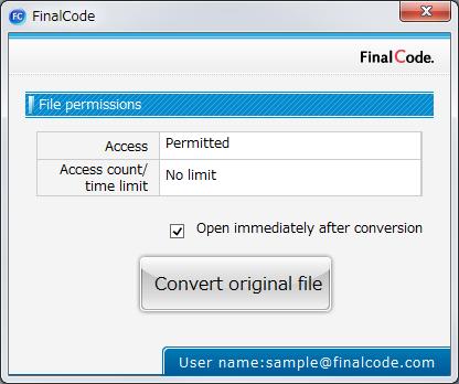 When "Allow extraction of original unencrypted file" is enabled The [Convert original file] button can be clicked to save the file as the original file (i.e., what it was before encryption).