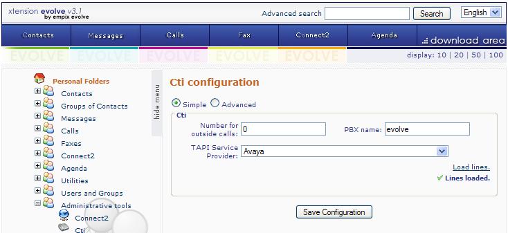 Figure 17: Cti Configuration Screen After the extension information has been loaded from IP Office by TAPI, the menu