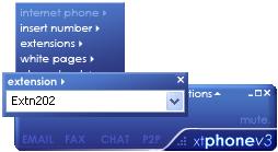 After configuring the other clients shown in Table 1, clicking the ext menu on the xtphone control for the client for user Extn201 shows the extensions for the other clients (in this case only