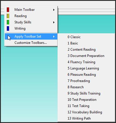 Applying Different Toolbar Set Ups Kurzweil 3000 comes with a number of toolbar setups that have been designed for specific reading and writing tasks.