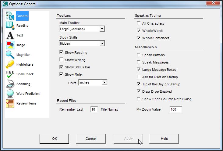 Go to Tools Options The window that opens up contains a number of different areas corresponding to the various program features and tools.