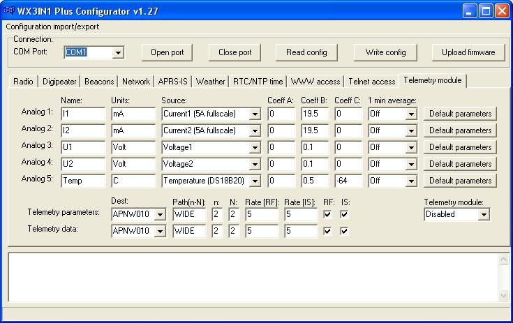 6.14. Telemetry module Tab This Tab is intended to be used if you have a WXTelemetry module connected to your WX3in1+.