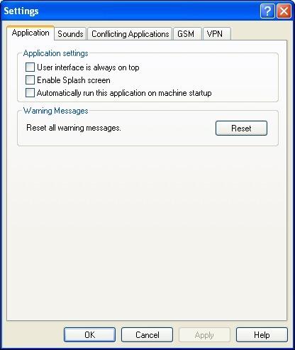 Application Settings The Application tab allows you to modify various general settings of the Cingular Connection