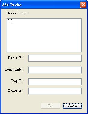 Function Menu Device Add Device Administrator can add a PDU manually if the IP address of PDU is already known. Device Group: SNMP Community: Select the group the PDU belongs to.