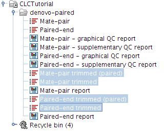 Figure 5: Four sequence list files are generated by the trimming tool, each with a name that includes the word: trimmed. The sequence lists with (paired) in their names contain paired sequences.