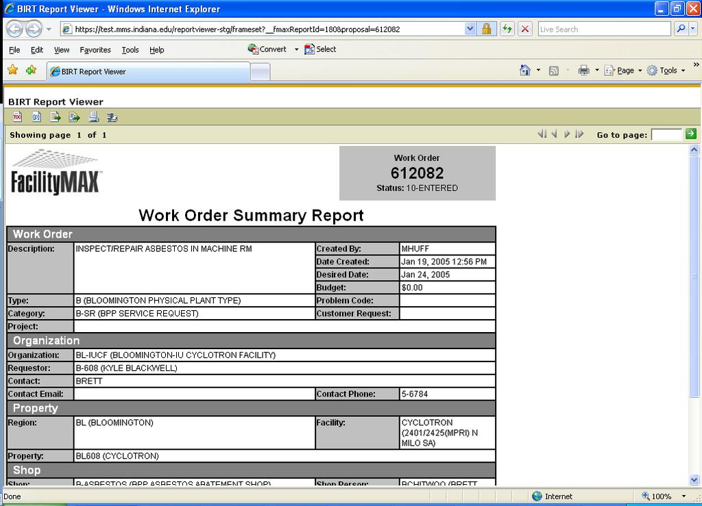 You will see a Work Order Summary Report and this is what will print out.