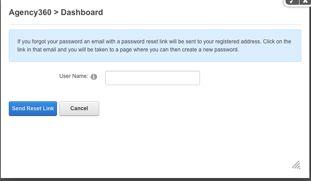If you have forgotten your password, you may click on the Re set Password link. When you do, a pop up will appear.